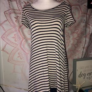 Navy and White striped dress with lace